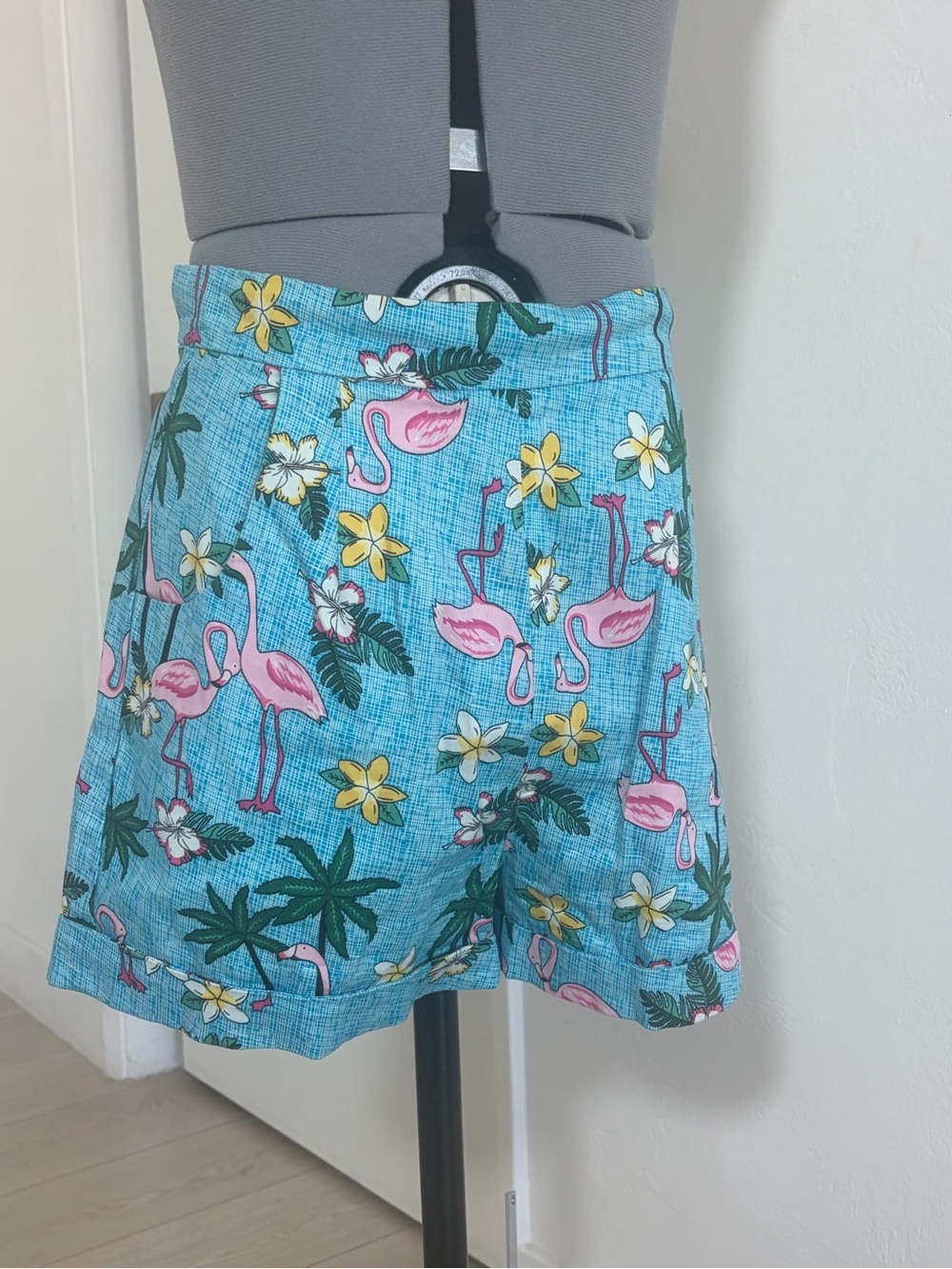 Collectif Cotton Aqua Tropical Flamingo Shorts